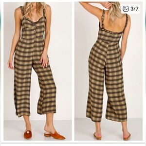 Faithfull the Brand Checkered Jumpsuit in Black and Tan